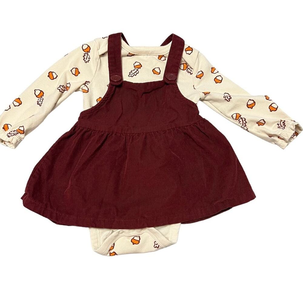 Cat & Jack Girls Fall Onesie and Corduroy Skirt Burgundy Size  6-9 Months